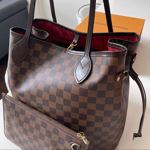 Louis Vuitton Neverfull MM Brown/Red Canvas Tote - Picture 2 of 2
